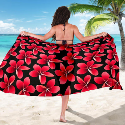 Red Plumeria Pattern Print Design PM025 Sarong Pareo Wrap-JORJUNE.COM