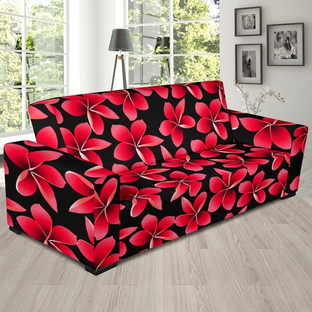Red Plumeria Pattern Print Design PM025 Sofa Slipcover-JORJUNE.COM