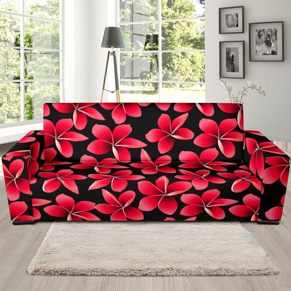 Red Plumeria Pattern Print Design PM025 Sofa Slipcover-JORJUNE.COM