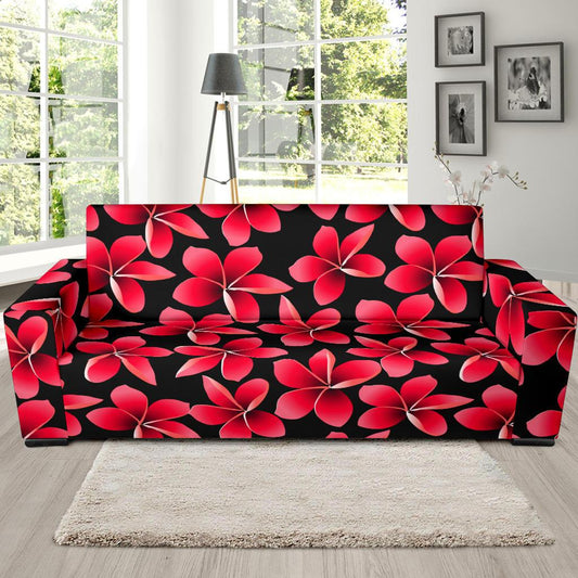 Red Plumeria Pattern Print Design PM025 Sofa Slipcover-JORJUNE.COM