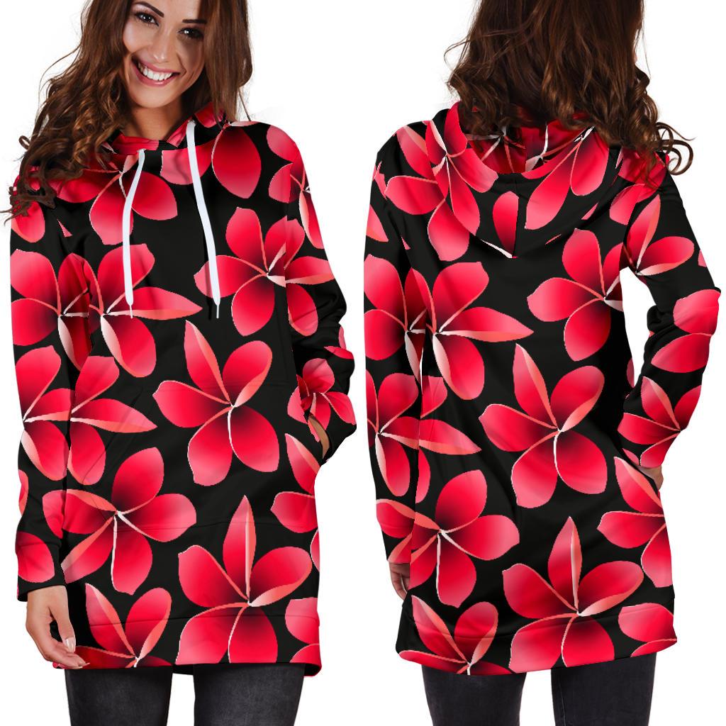 Red Plumeria Pattern Print Design PM025 Women Hoodie Dress