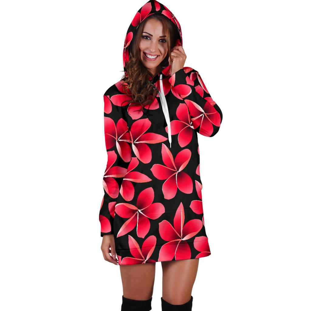 Red Plumeria Pattern Print Design PM025 Women Hoodie Dress