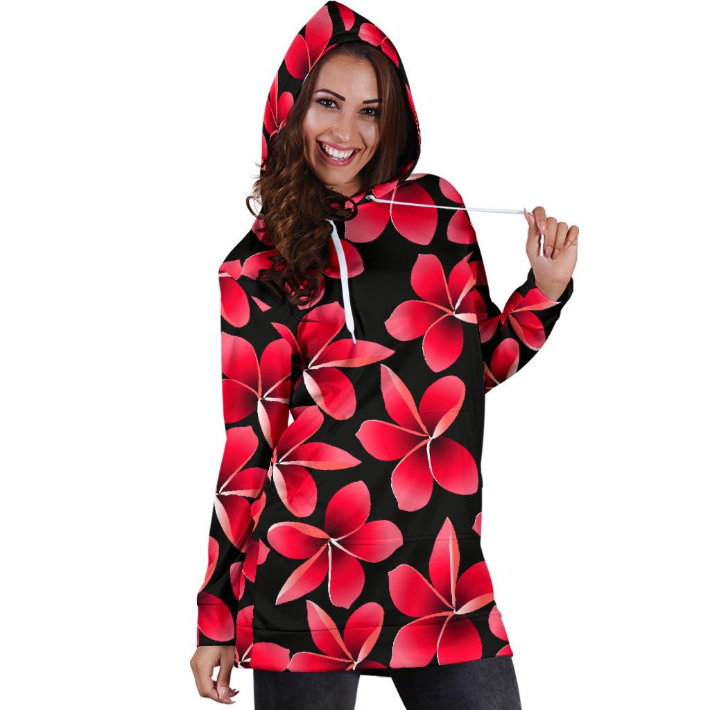 Red Plumeria Pattern Print Design PM025 Women Hoodie Dress