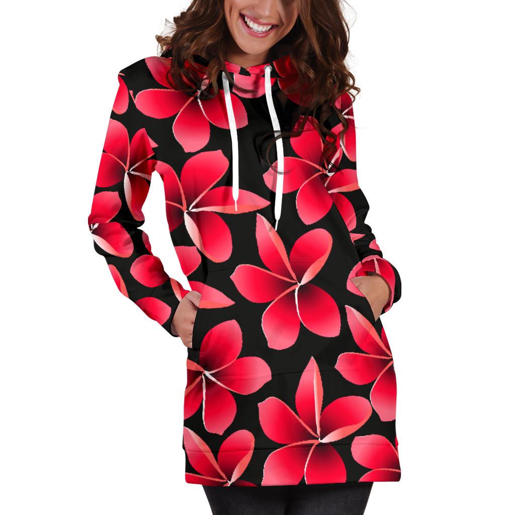 Red Plumeria Pattern Print Design PM025 Women Hoodie Dress