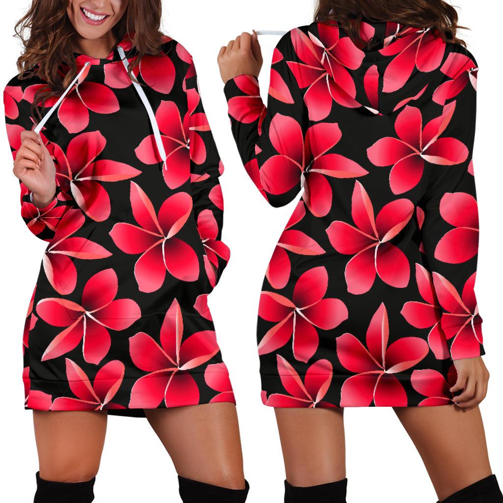 Red Plumeria Pattern Print Design PM025 Women Hoodie Dress