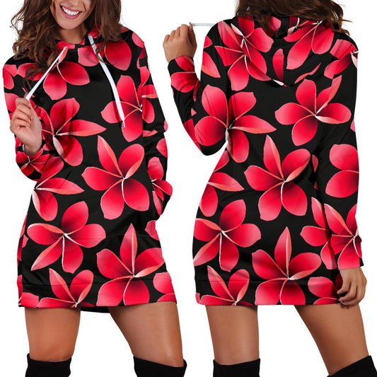 Red Plumeria Pattern Print Design PM025 Women Hoodie Dress