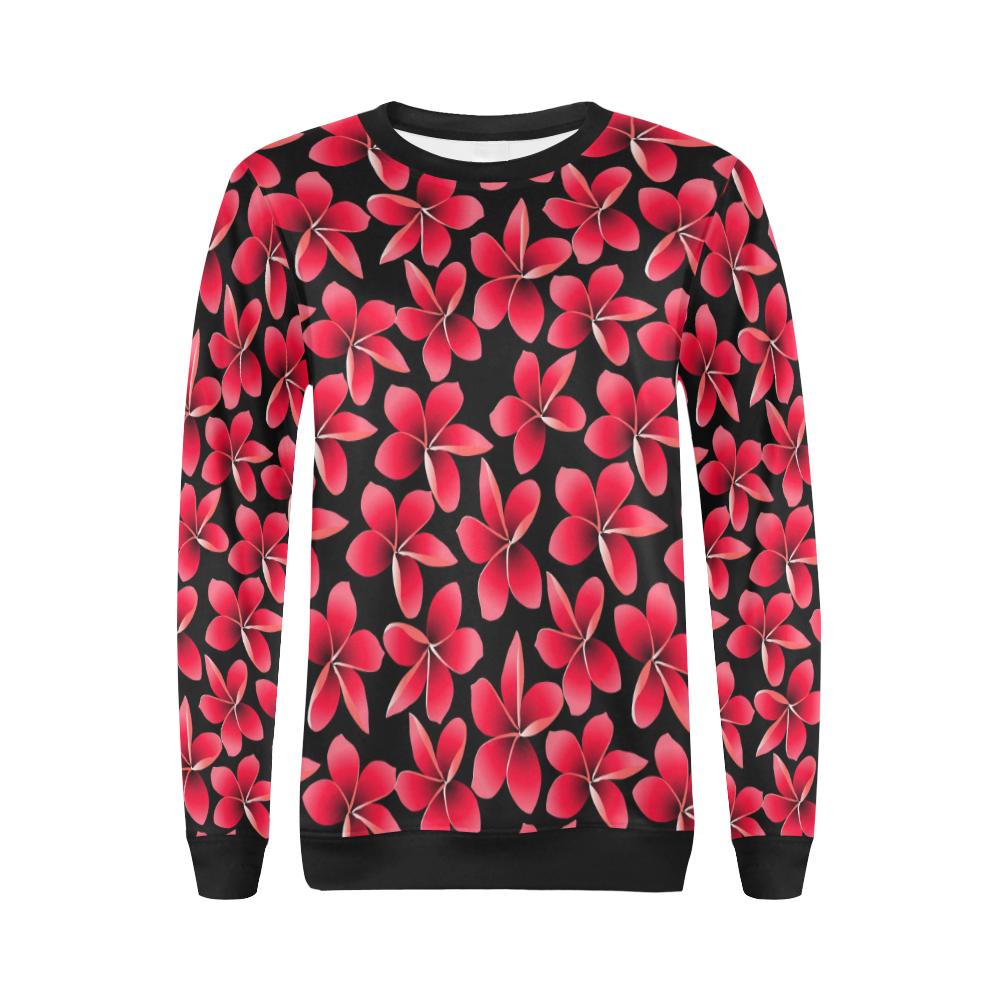 Red Plumeria Pattern Print Design PM025 Women Long Sleeve Sweatshirt-JorJune
