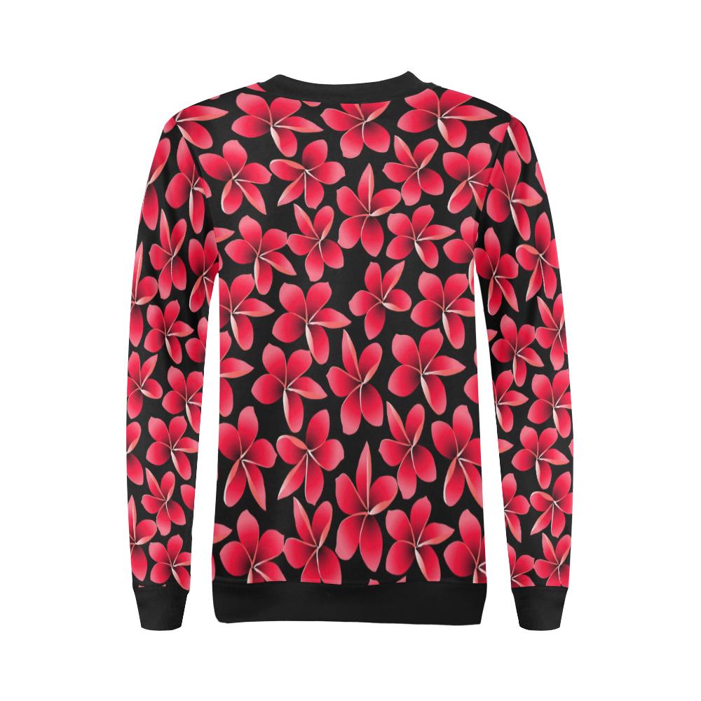 Red Plumeria Pattern Print Design PM025 Women Long Sleeve Sweatshirt-JorJune