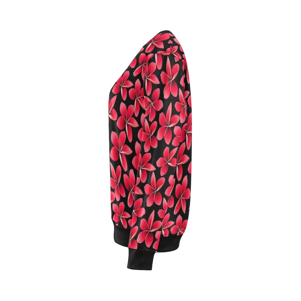 Red Plumeria Pattern Print Design PM025 Women Long Sleeve Sweatshirt-JorJune