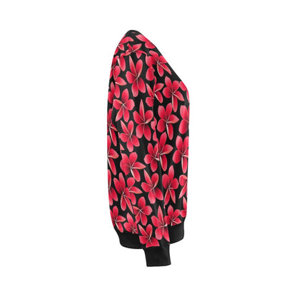 Red Plumeria Pattern Print Design PM025 Women Long Sleeve Sweatshirt-JorJune