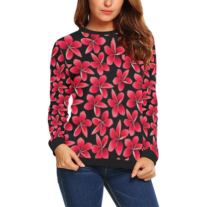 Red Plumeria Pattern Print Design PM025 Women Long Sleeve Sweatshirt-JorJune
