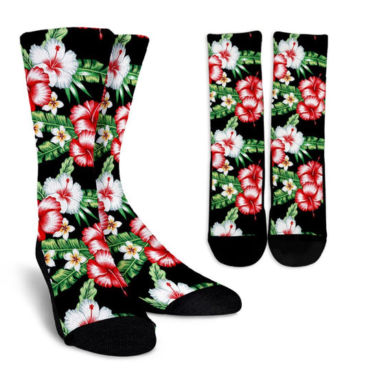 Hawaiian Flower Tropical leaves Crew Socks