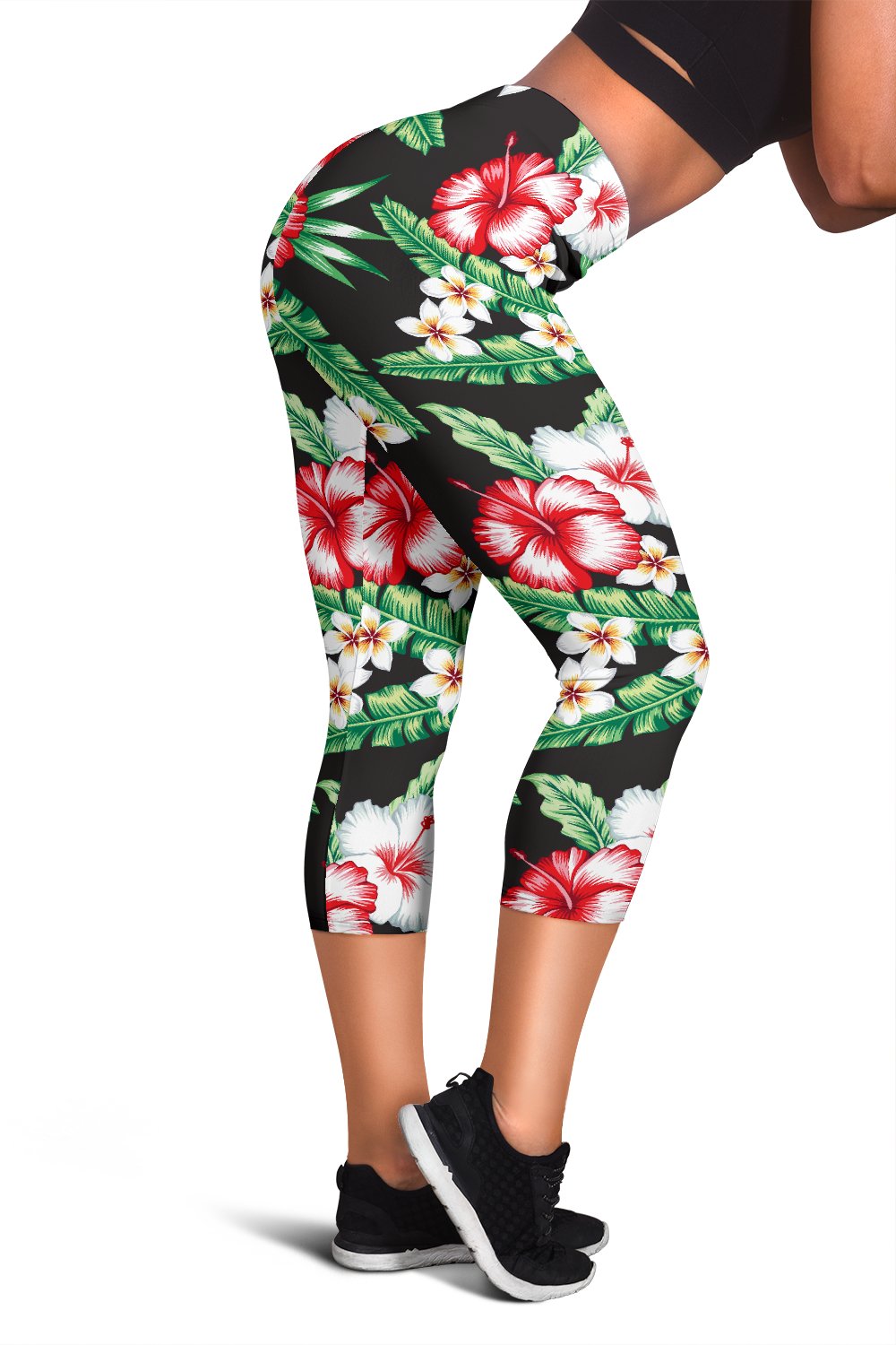 Red White Hawaiian Hibiscus Women Capris