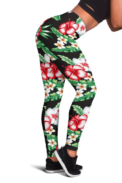 Red White Hawaiian Hibiscus Women Leggings