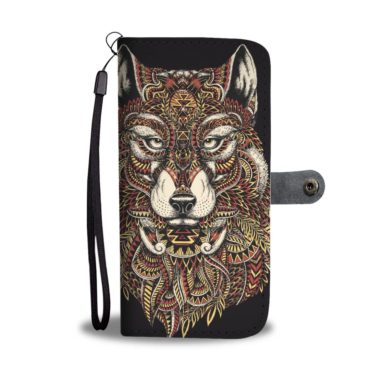 Red Wolf Tribal Wallet Phone Case