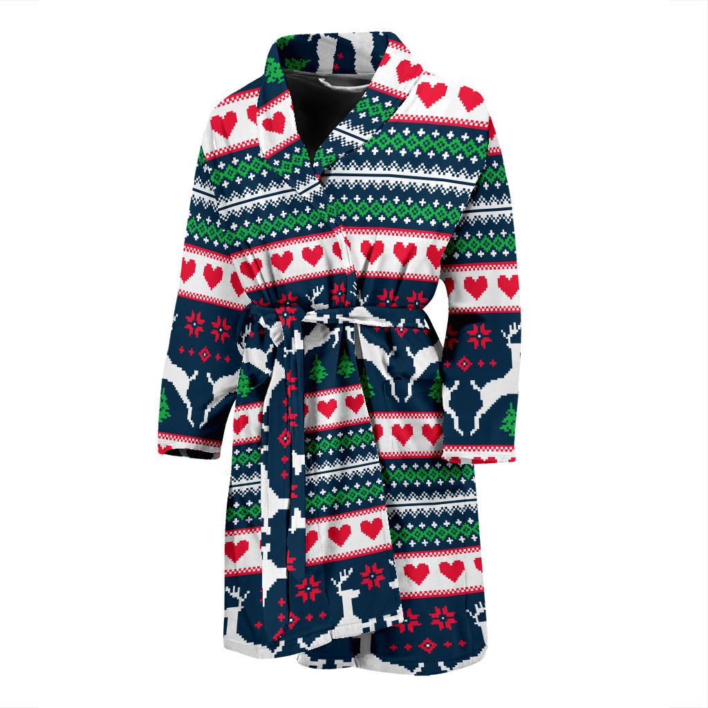 Reindeer Pattern Print Design 03 Men Bathrobe-JORJUNE.COM