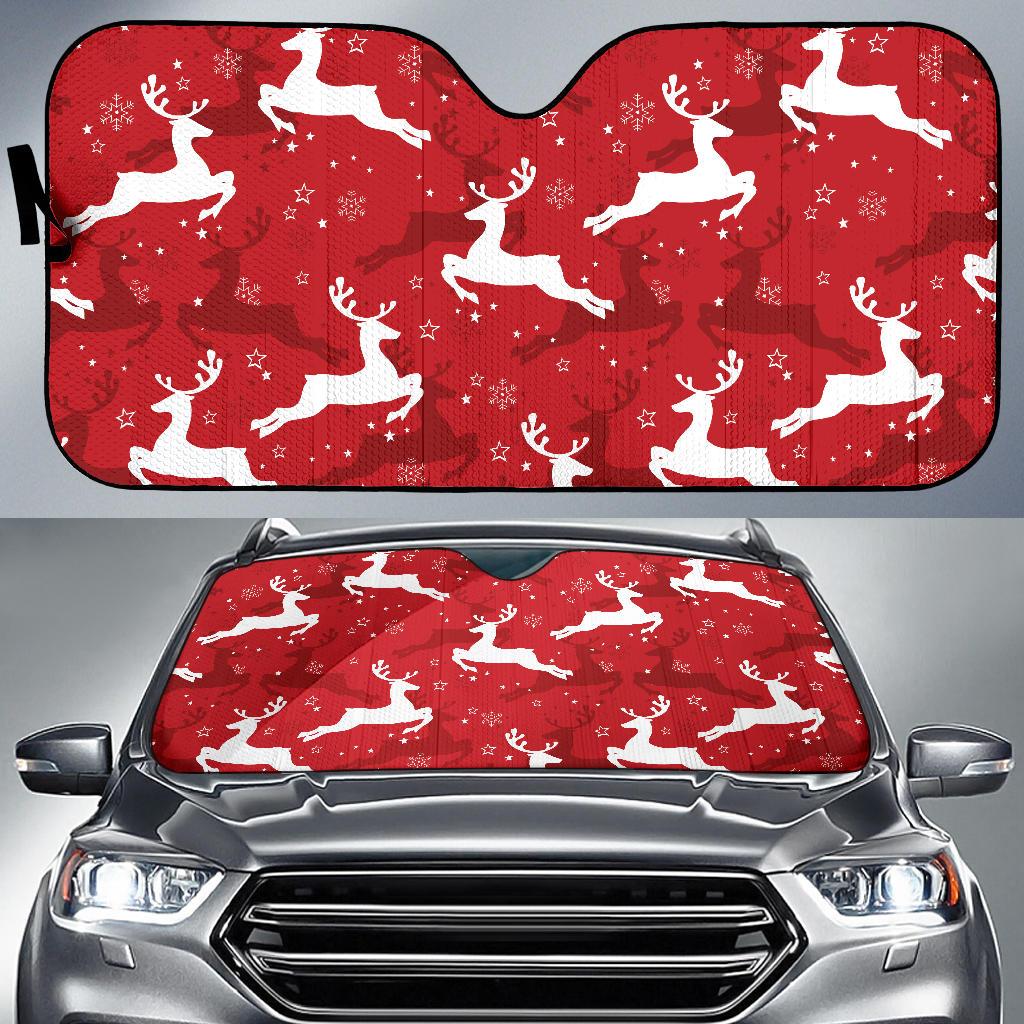 Reindeer Red Pattern Print Design 01 Car Sun Shades-JORJUNE.COM
