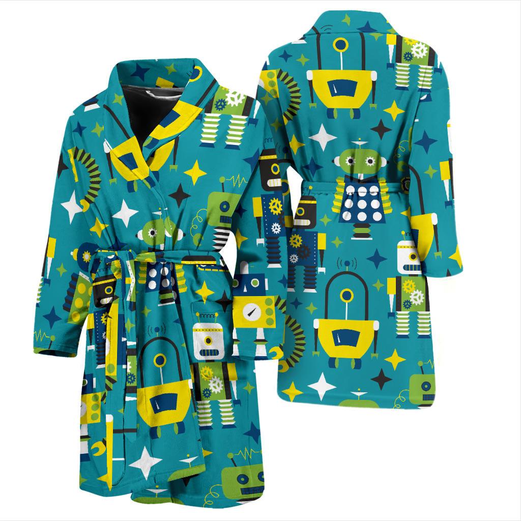 Robot Pattern Print Design A02 Men Bathrobe-JORJUNE.COM