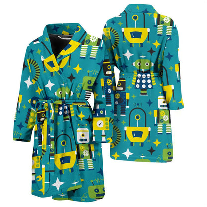 Robot Pattern Print Design A02 Men Bathrobe-JORJUNE.COM