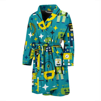 Robot Pattern Print Design A02 Men Bathrobe-JORJUNE.COM
