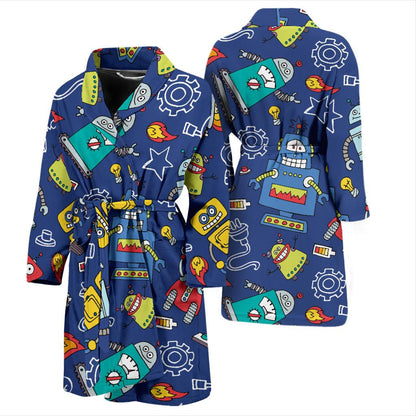 Robot Pattern Print Design A03 Men Bathrobe-JORJUNE.COM