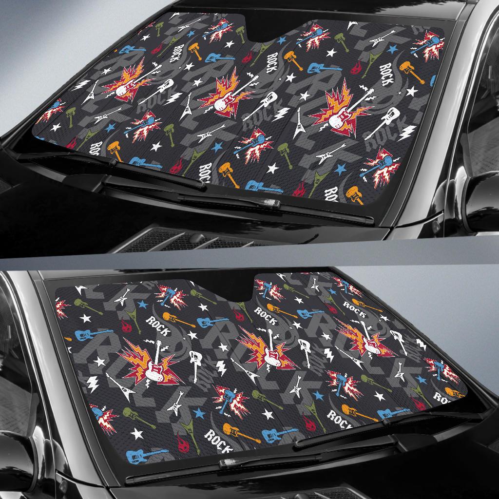 Rock and Roll Pattern Print Design A01 Car Sun Shades-JORJUNE.COM