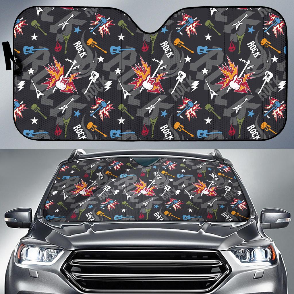 Rock and Roll Pattern Print Design A01 Car Sun Shades-JORJUNE.COM