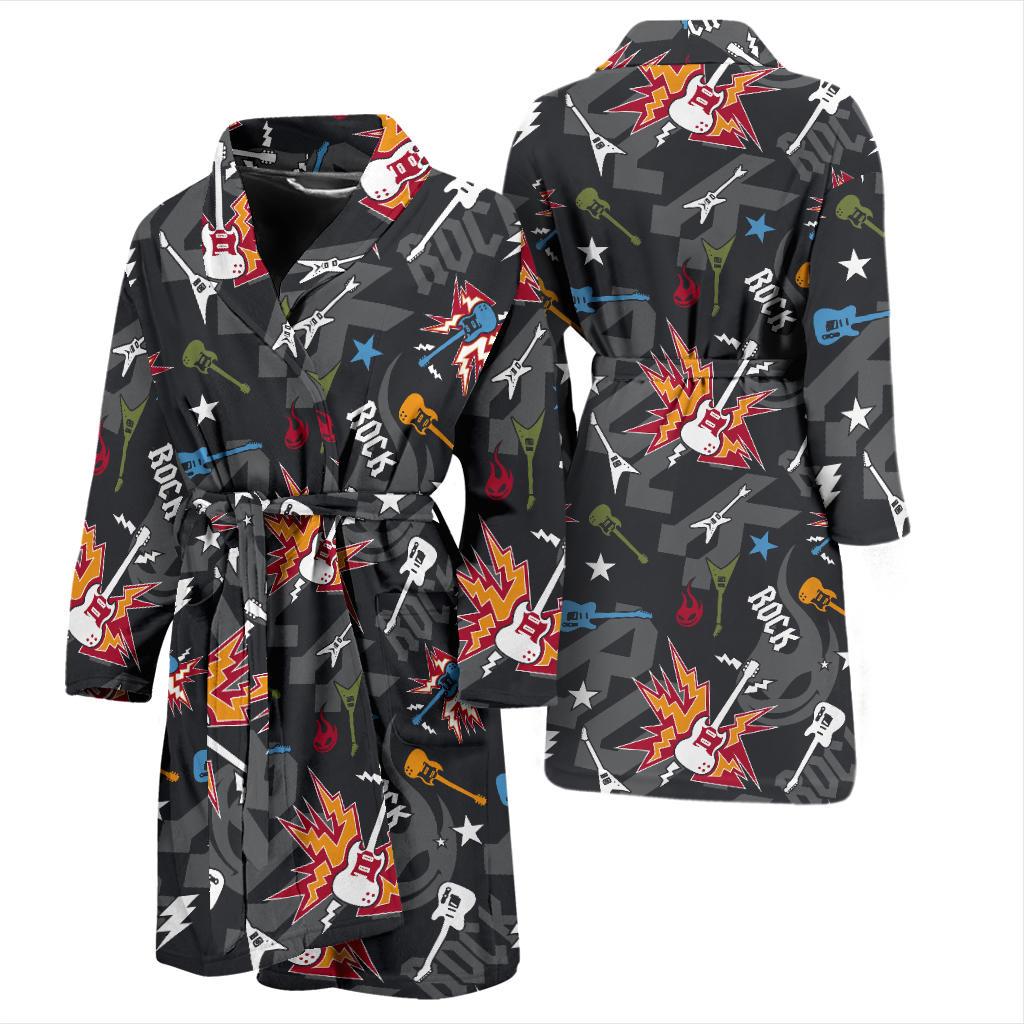 Rock and Roll Pattern Print Design A01 Men Bathrobe-JORJUNE.COM