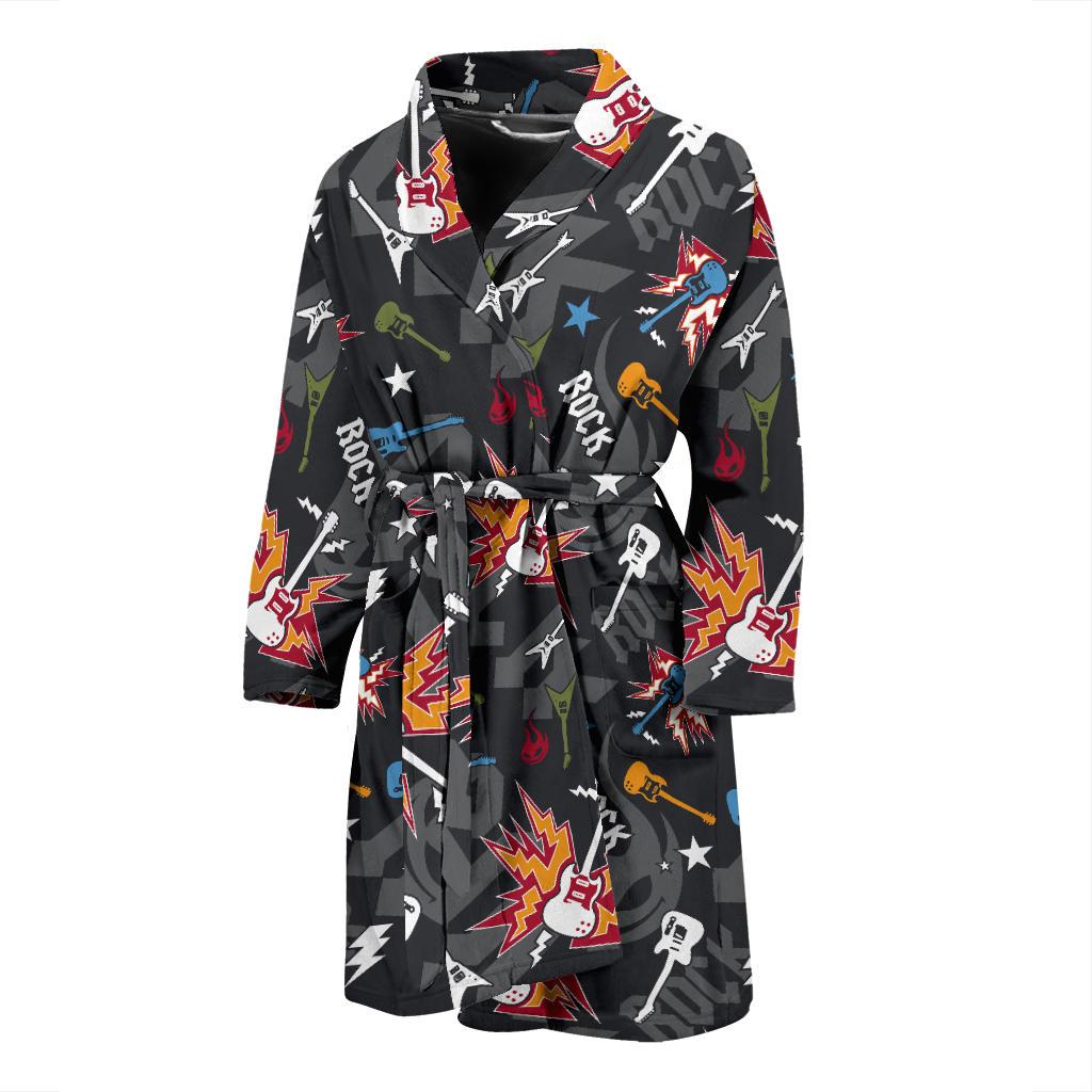 Rock and Roll Pattern Print Design A01 Men Bathrobe-JORJUNE.COM