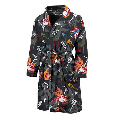 Rock and Roll Pattern Print Design A01 Men Bathrobe-JORJUNE.COM
