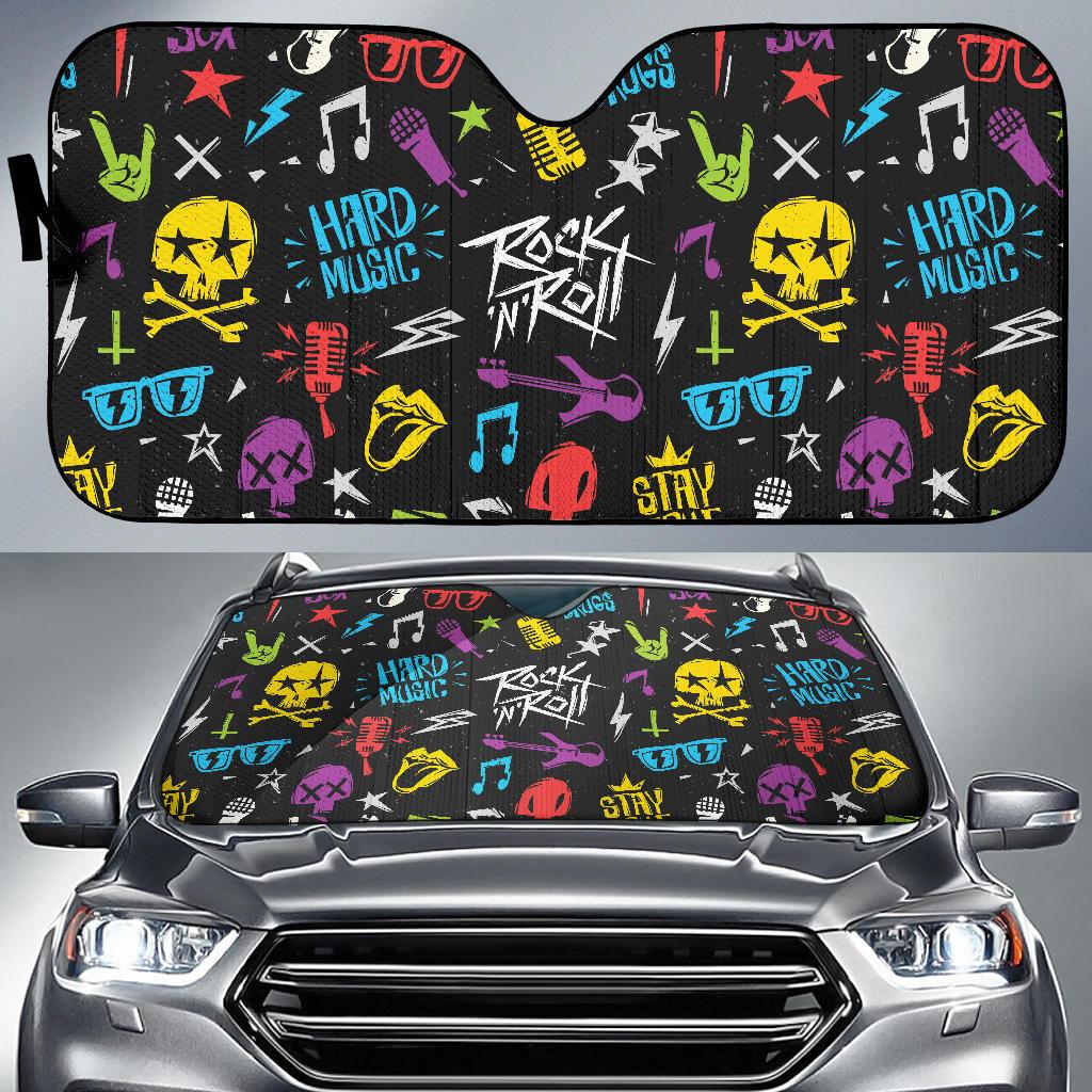 Rock and Roll Pattern Print Design A02 Car Sun Shades-JORJUNE.COM