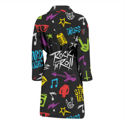 Rock and Roll Pattern Print Design A02 Men Bathrobe-JORJUNE.COM