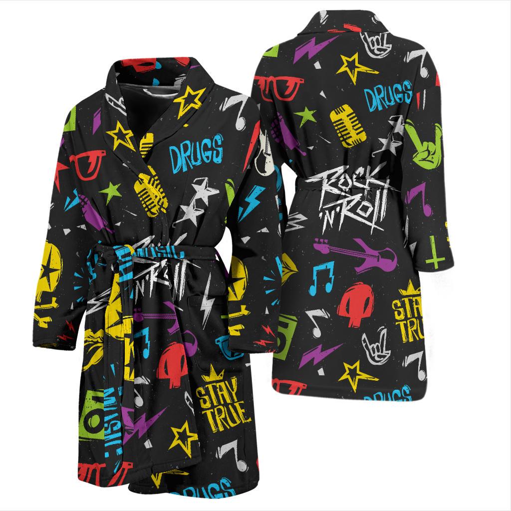 Rock and Roll Pattern Print Design A02 Men Bathrobe-JORJUNE.COM