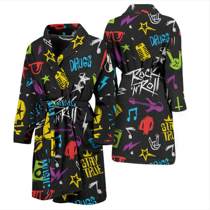 Rock and Roll Pattern Print Design A02 Men Bathrobe-JORJUNE.COM