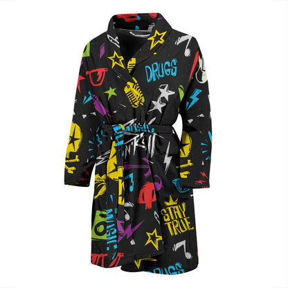 Rock and Roll Pattern Print Design A02 Men Bathrobe-JORJUNE.COM
