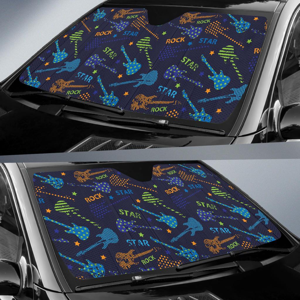 Rock and Roll Pattern Print Design A04 Car Sun Shades-JORJUNE.COM