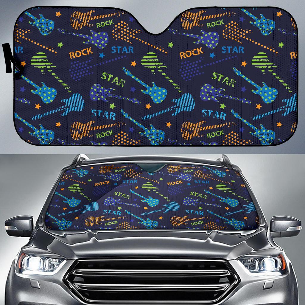 Rock and Roll Pattern Print Design A04 Car Sun Shades-JORJUNE.COM