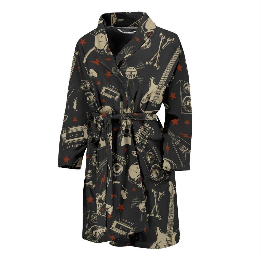 Rock and Roll Skull Pattern Print Design A03 Men Bathrobe-JORJUNE.COM