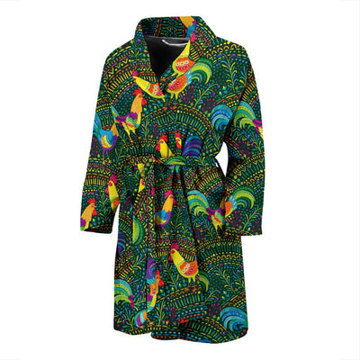 Rooster Pattern Print Design A01 Men Bathrobe-JORJUNE.COM