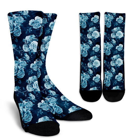 Rose Blue Pattern Print Design RO014 Crew Socks-JORJUNE.COM