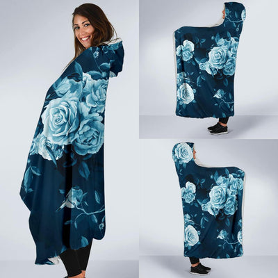 Rose Blue Pattern Print Design RO014 Hooded Blanket-JORJUNE.COM