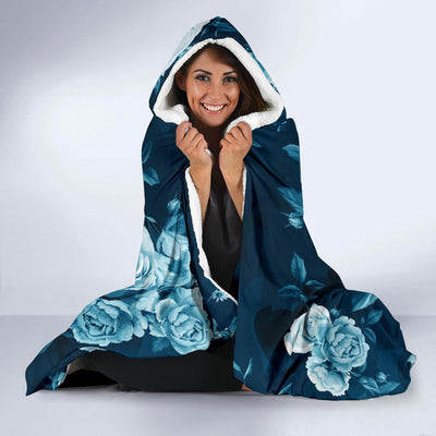 Rose Blue Pattern Print Design RO014 Hooded Blanket-JORJUNE.COM