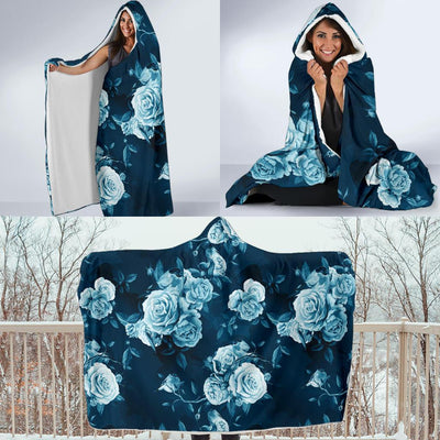 Rose Blue Pattern Print Design RO014 Hooded Blanket-JORJUNE.COM