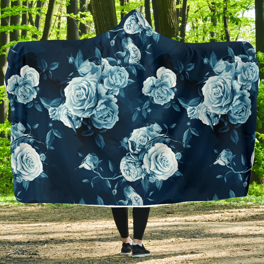 Rose Blue Pattern Print Design RO014 Hooded Blanket-JORJUNE.COM