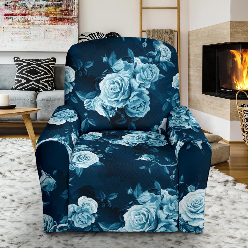 Rose Blue Pattern Print Design RO014 Recliner Slipcover-JORJUNE.COM