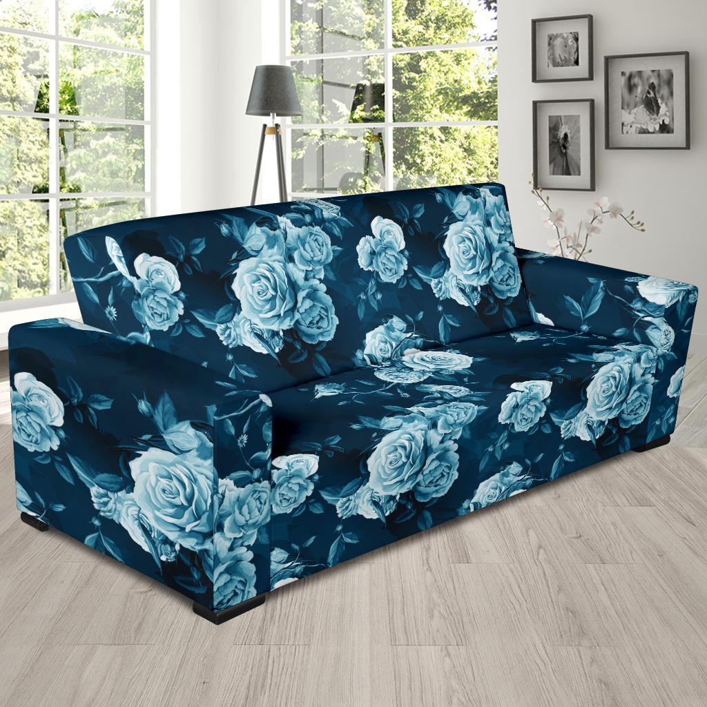 Rose Blue Pattern Print Design RO014 Sofa Slipcover-JORJUNE.COM