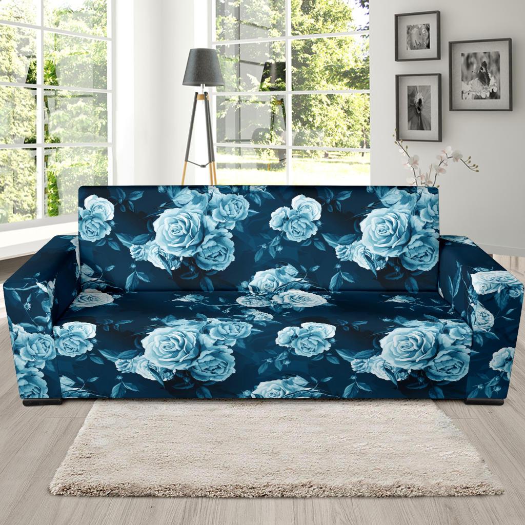 Rose Blue Pattern Print Design RO014 Sofa Slipcover-JORJUNE.COM
