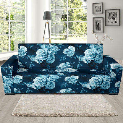 Rose Blue Pattern Print Design RO014 Sofa Slipcover-JORJUNE.COM