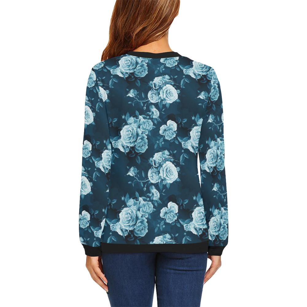 Rose Blue Pattern Print Design RO014 Women Long Sleeve Sweatshirt-JorJune