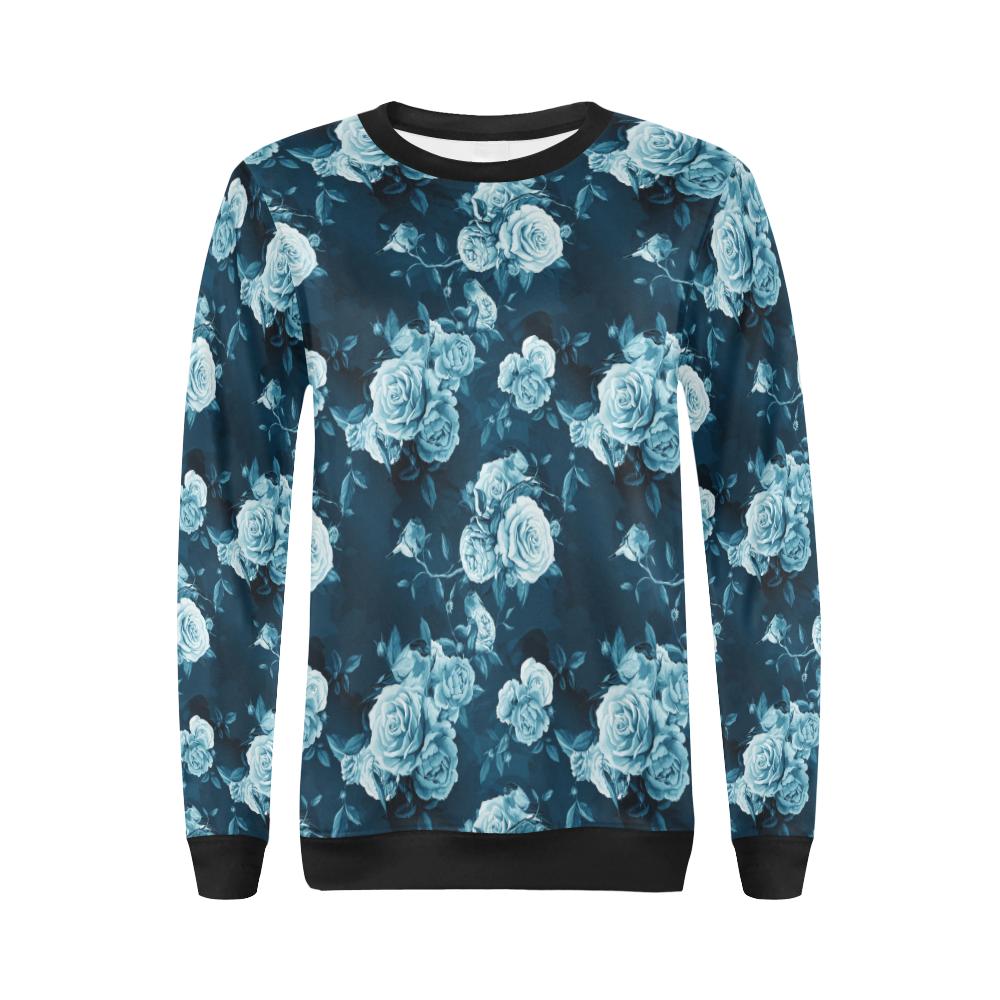 Rose Blue Pattern Print Design RO014 Women Long Sleeve Sweatshirt-JorJune